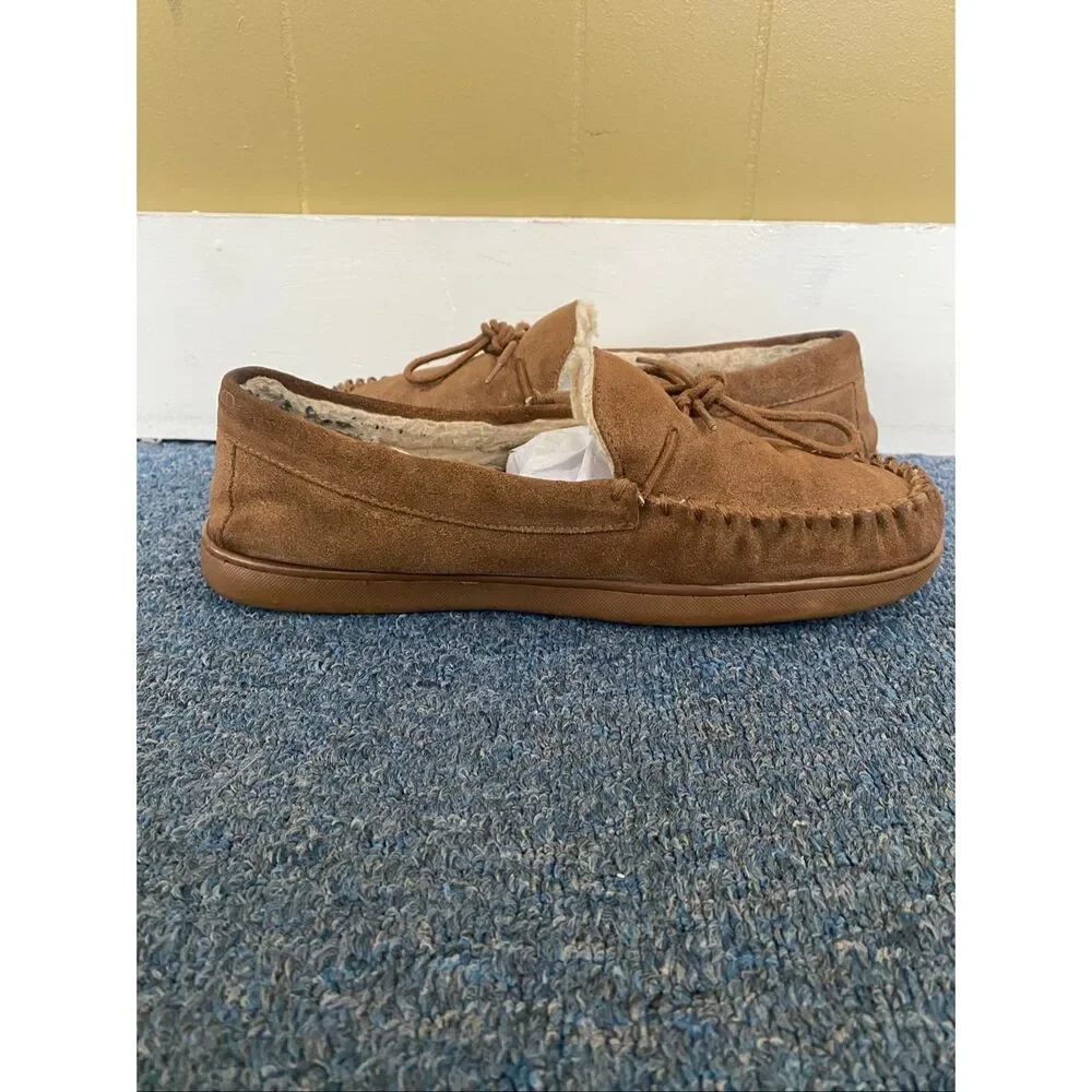 Bearpaw men 13 slip on suede moccasins w/tie laces tan